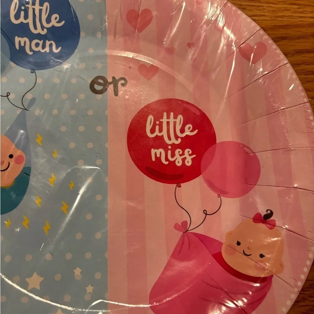 Gender reveal 8 inch dinner plates- 20 count Boy or Girl baby.